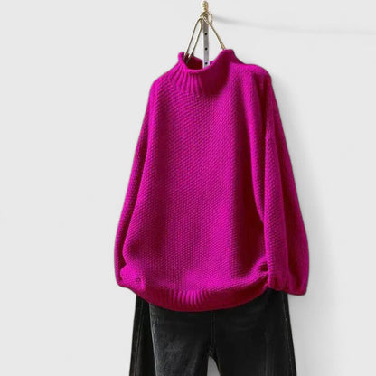 Comfortable Textured Knit Sweater for Women with Mock Neck Long Sleeve Relaxed Oversized Style