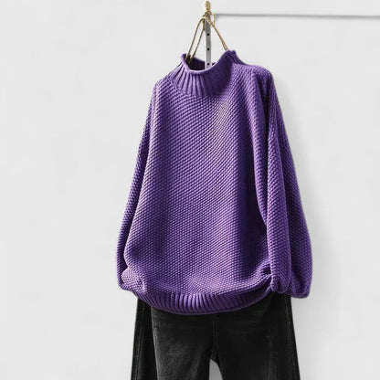Comfortable Textured Knit Sweater for Women with Mock Neck Long Sleeve Relaxed Oversized Style