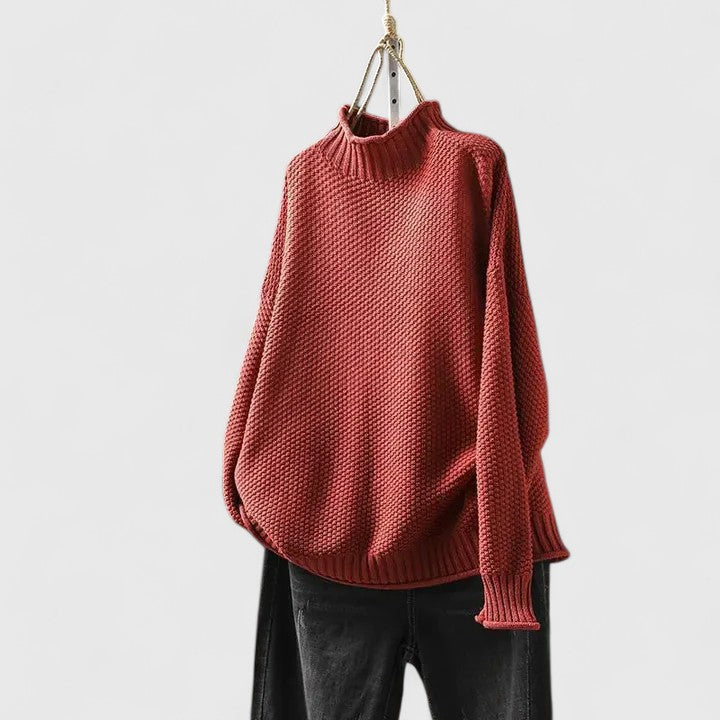 Comfortable Textured Knit Sweater for Women with Mock Neck Long Sleeve Relaxed Oversized Style