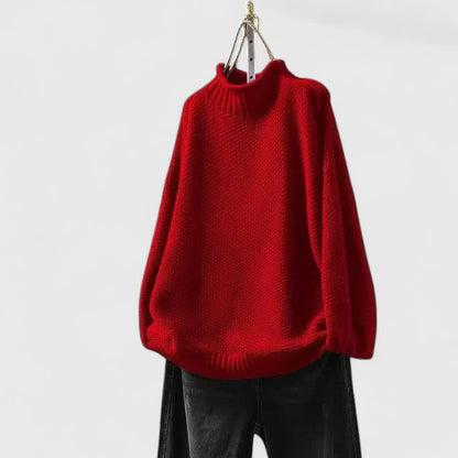 Comfortable Textured Knit Sweater for Women with Mock Neck Long Sleeve Relaxed Oversized Style