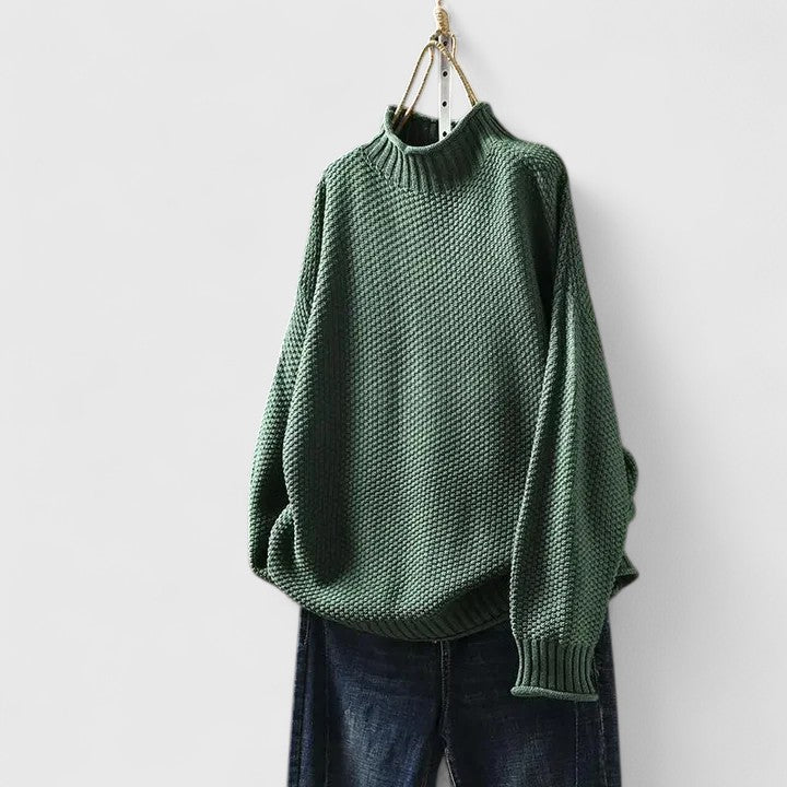 Comfortable Textured Knit Sweater for Women with Mock Neck Long Sleeve Relaxed Oversized Style