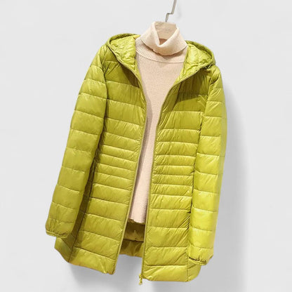 Effortless Quilted Puffer Jacket for Women with Hooded Long Sleeve Zip Front Longline Casual Style