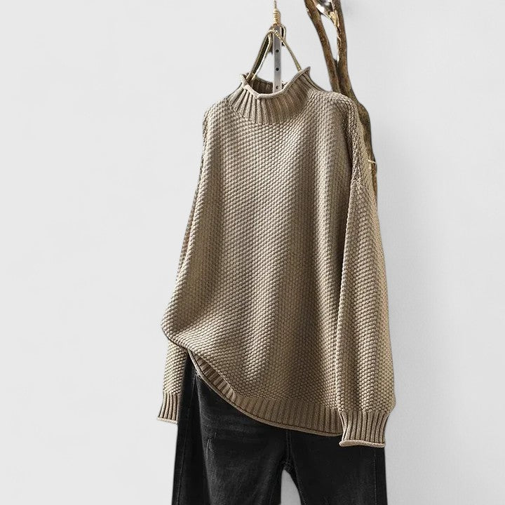 Comfortable Textured Knit Sweater for Women with Mock Neck Long Sleeve Relaxed Oversized Style