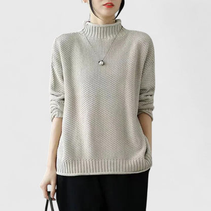 Comfortable Textured Knit Sweater for Women with Mock Neck Long Sleeve Relaxed Oversized Style