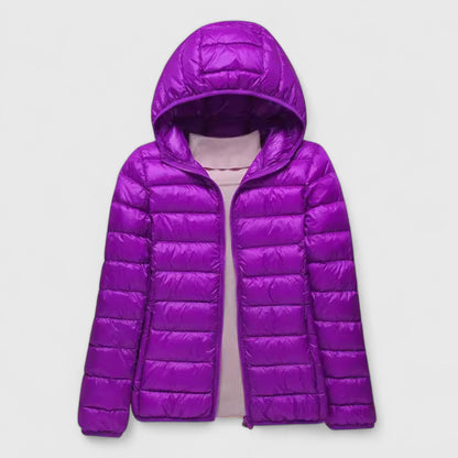 Effortless Quilted Puffer Jacket for Women with Hooded Long Sleeve Zip Front Lightweight Style
