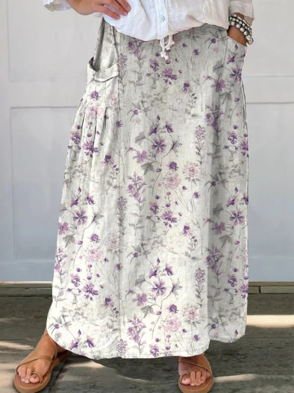 Effortless White Floral Maxi Skirt for Women with Drawstring Waist Relaxed Flowing Bohemian Style