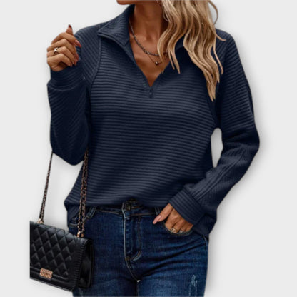 Effortless Textured Knit Sweatshirt for Women with Quarter Zip Collar Long Sleeve Oversized Sweaters Style