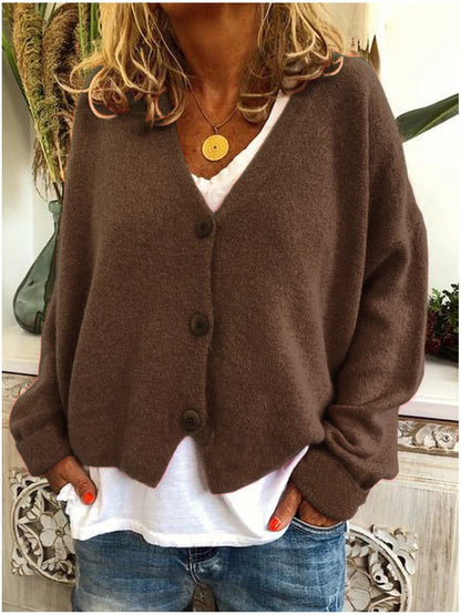 Comfortable Knit Cardigan Sweater for Women with V Neck Long Sleeve Button Front Oversized Relaxed Style