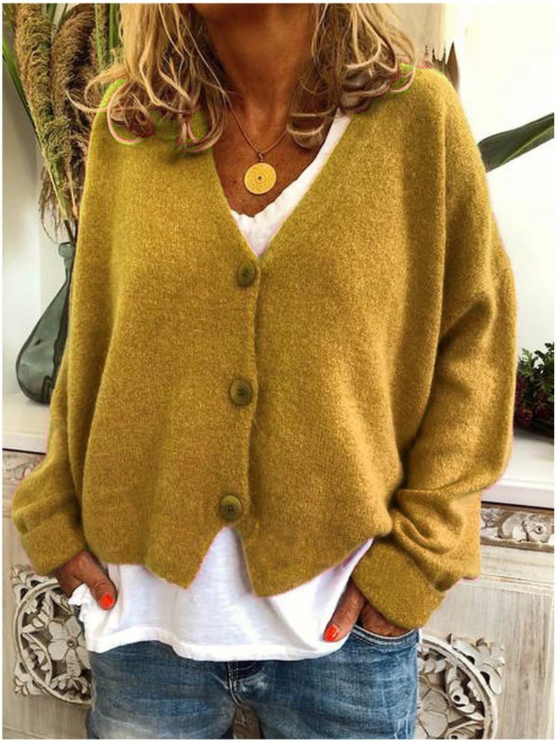 Comfortable Knit Cardigan Sweater for Women with V Neck Long Sleeve Button Front Oversized Relaxed Style