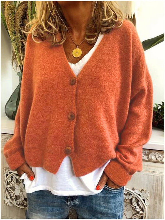 Comfortable Knit Cardigan Sweater for Women with V Neck Long Sleeve Button Front Oversized Relaxed Style