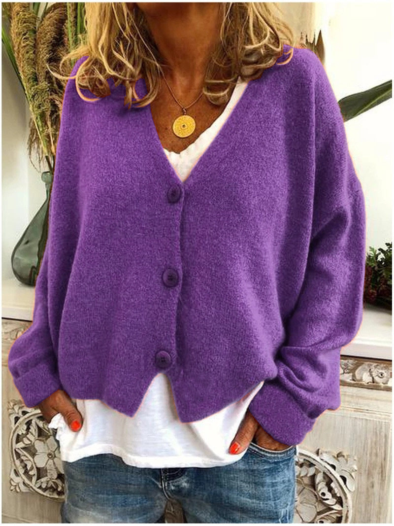 Comfortable Knit Cardigan Sweater for Women with V Neck Long Sleeve Button Front Oversized Relaxed Style