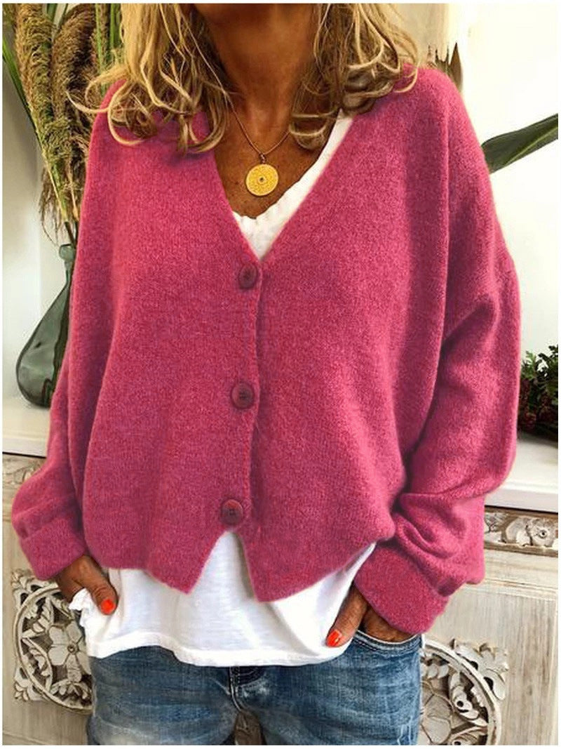 Comfortable Knit Cardigan Sweater for Women with V Neck Long Sleeve Button Front Oversized Relaxed Style