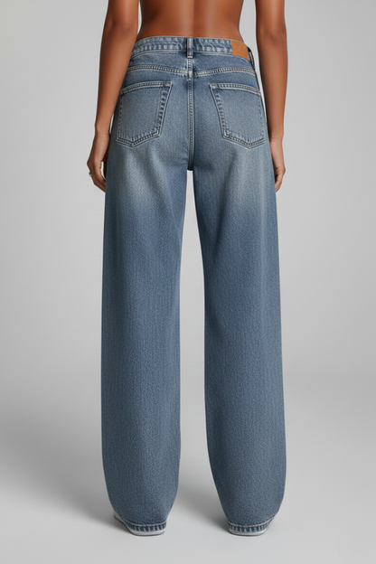 Stylish Blue Jeans for Women with Mid Rise Relaxed Wide Leg Five Pocket Casual Jean Style