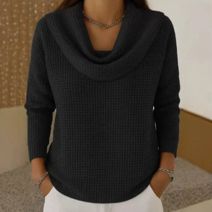 Comfortable Waffle Knit Sweater for Women with Cowl Neck Long Sleeve Relaxed Oversized Style
