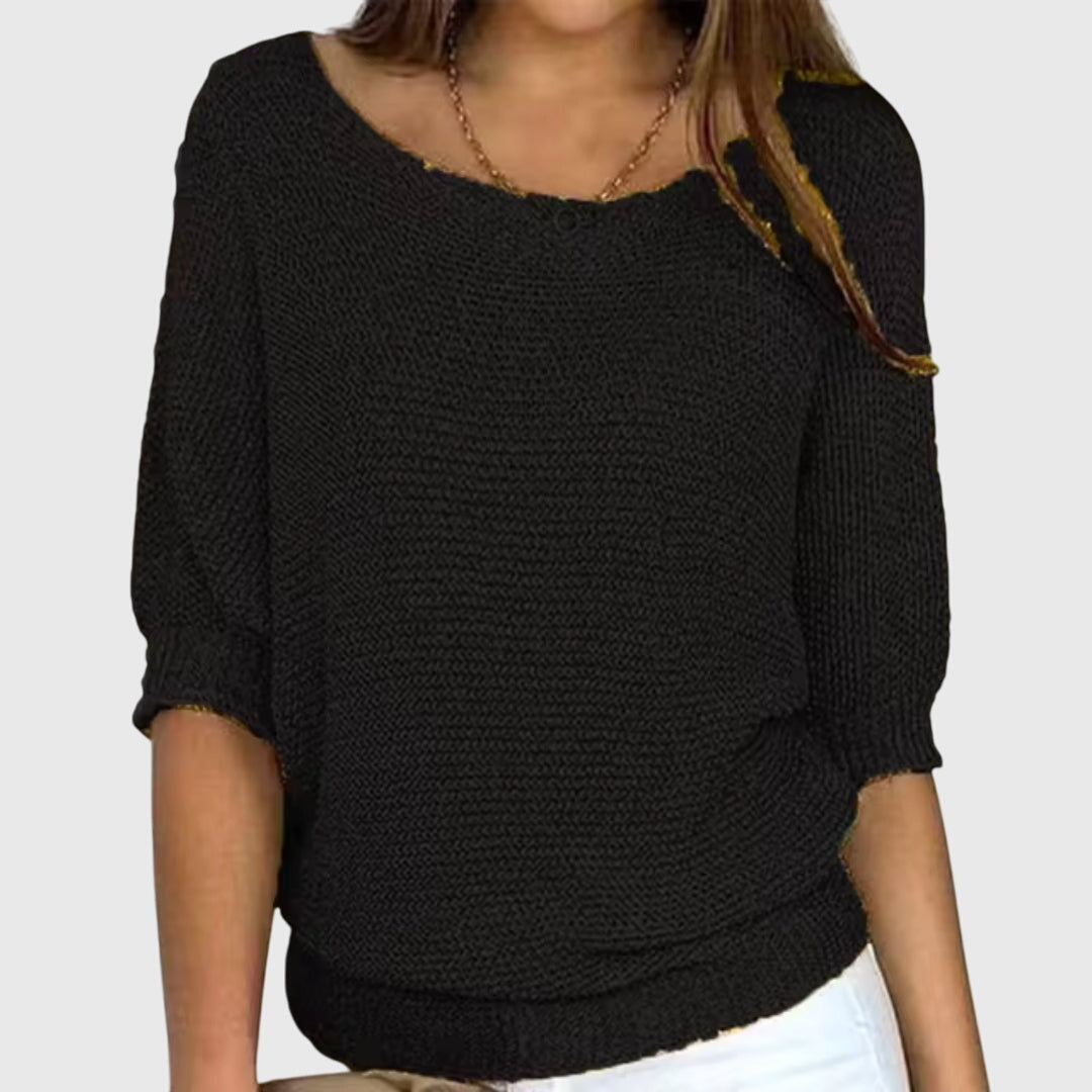 Comfortable Ribbed Sweater for Women with Scoop Neck Batwing Sleeve Relaxed Oversized Knit Style