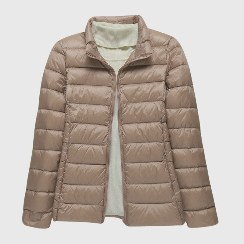 Effortless Quilted Puffer Jacket for Women with Hooded Long Sleeve Zip Front Lightweight Style