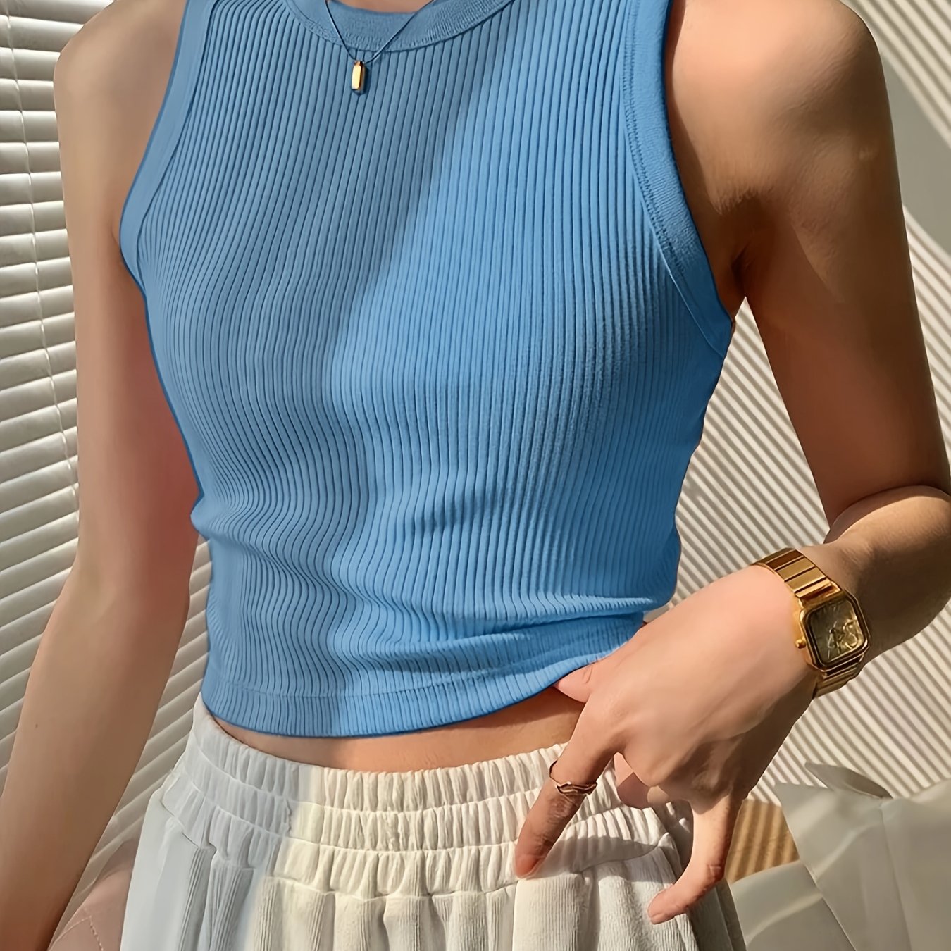 Effortless Ribbed Tank Top for Women with Mock Neck Sleeveless Cropped Racerback Style