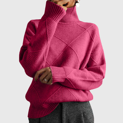 Comfortable Ribbed Knit Sweater for Women with High Neck Long Sleeve Oversized Relaxed Style