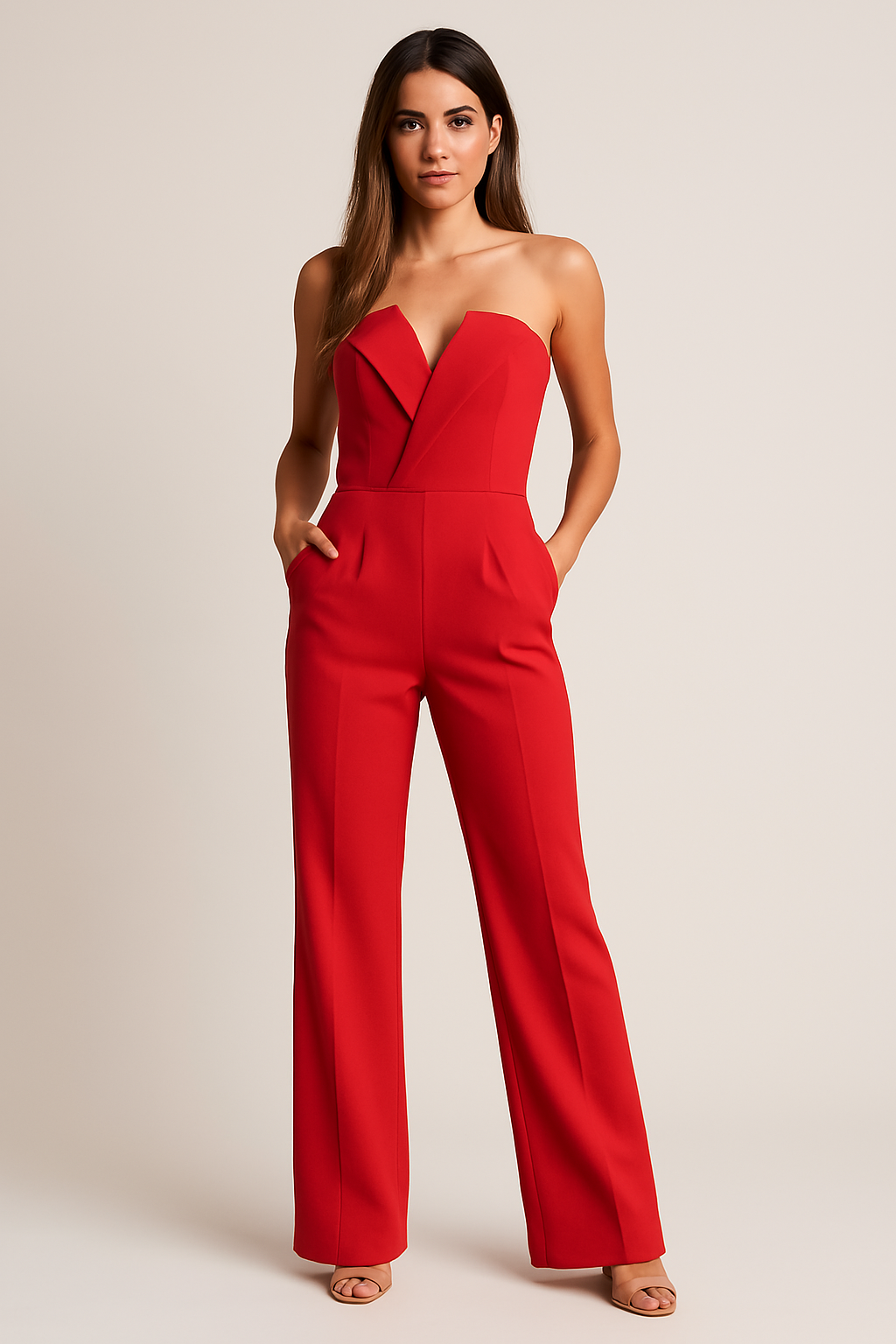 Elegant Wide Leg Jumpsuit for Women with Strapless Sweetheart Neckline Fitted Bodice Formal Party Style