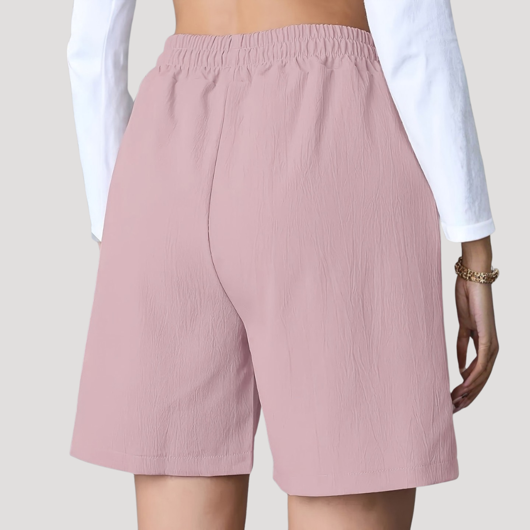 Effortless Textured Bermuda Shorts for Women with High Waist Drawstring Relaxed Pocket Casual Style
