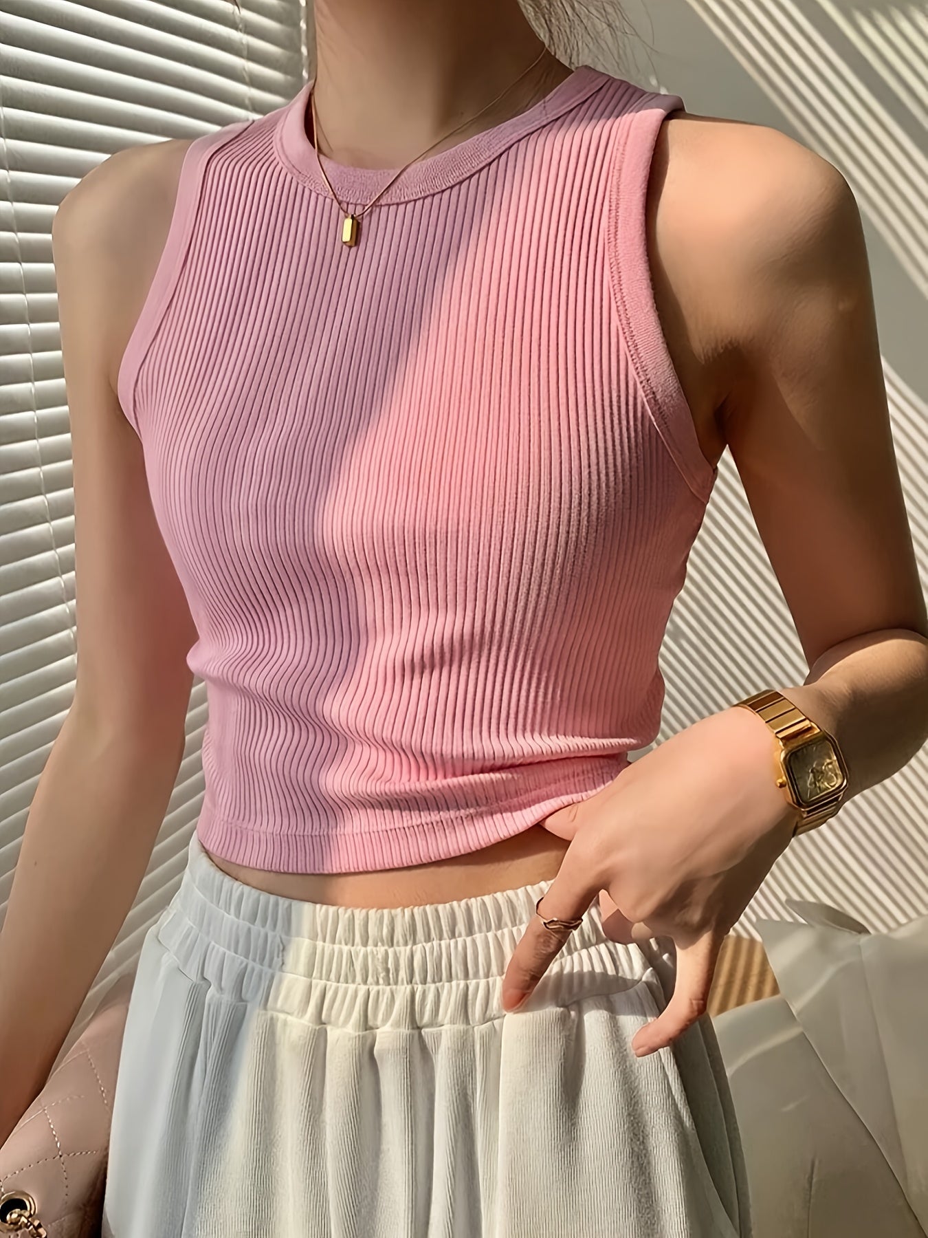 Effortless Ribbed Tank Top for Women with Mock Neck Sleeveless Cropped Racerback Style