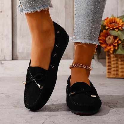 Comfortable Loafers for Women with Bow Detail Studded Trim Slip On Flat Style