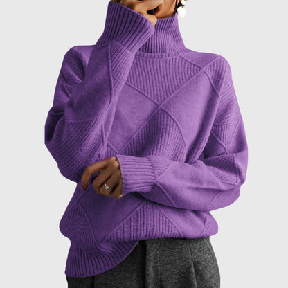 Comfortable Ribbed Knit Sweater for Women with High Neck Long Sleeve Oversized Relaxed Style