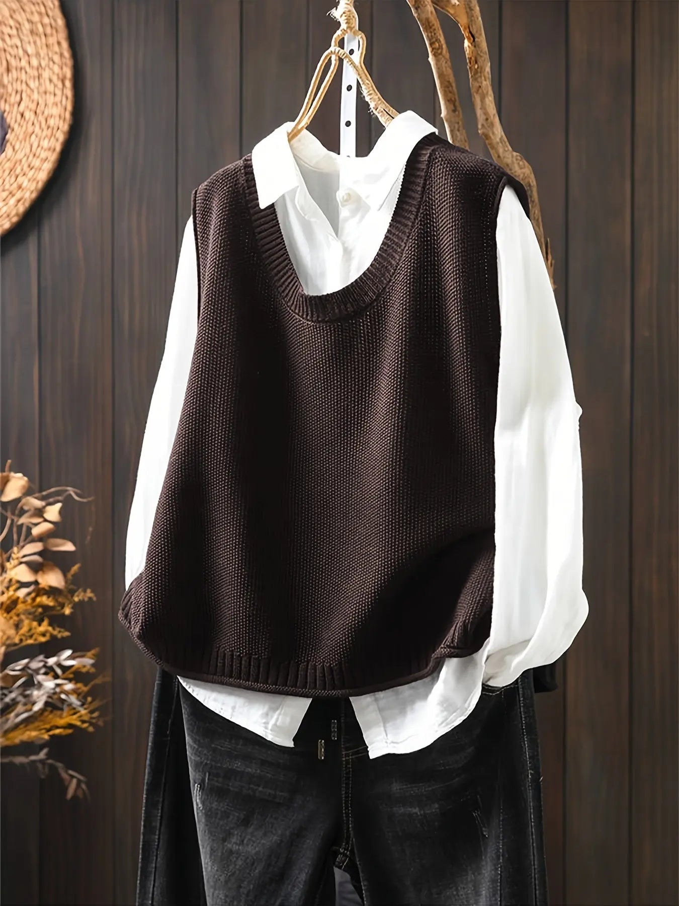 Comfortable Knit Sweater Vest for Women with Round Neck Sleeveless Button Back Oversized Relaxed Style