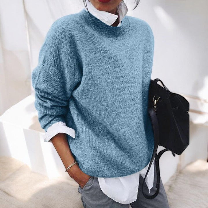 Comfortable Knit Sweater for Women with Mock Neck Long Sleeve Relaxed Oversized Style