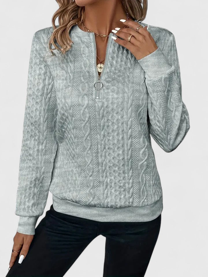 Comfortable Cable Knit Pullover Sweater for Women with Zip Neck Long Sleeve Relaxed Oversized Casual Style