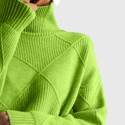 Comfortable Ribbed Knit Sweater for Women with High Neck Long Sleeve Oversized Relaxed Style
