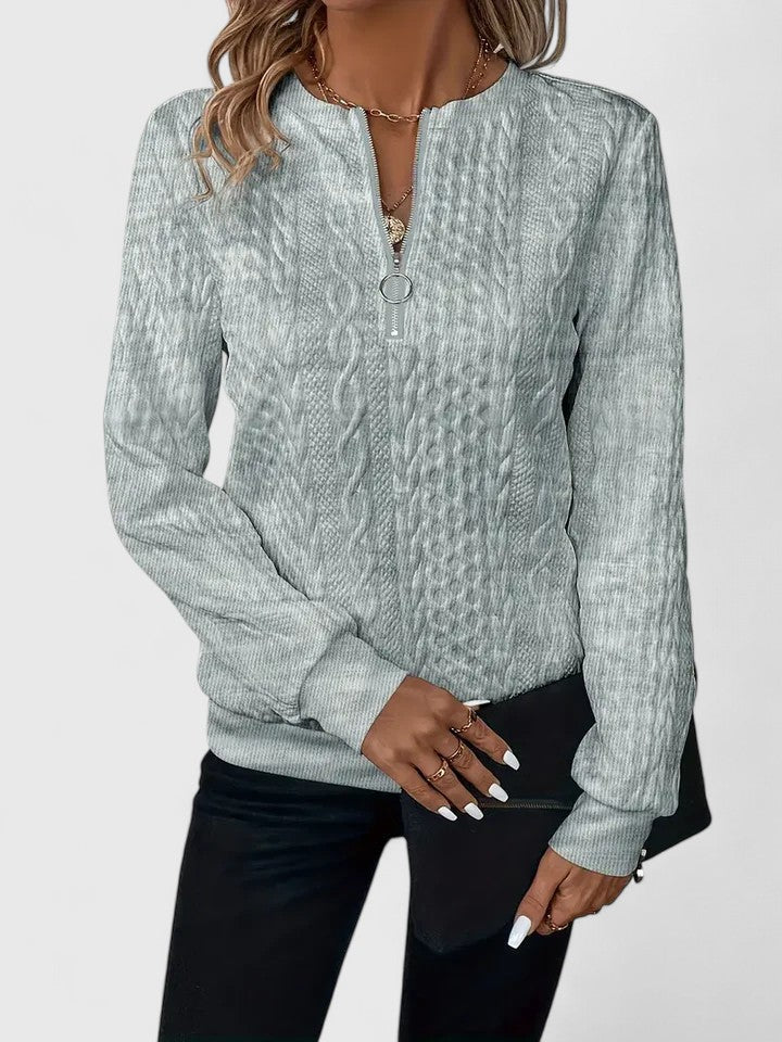 Comfortable Cable Knit Pullover Sweater for Women with Zip Neck Long Sleeve Relaxed Oversized Casual Style