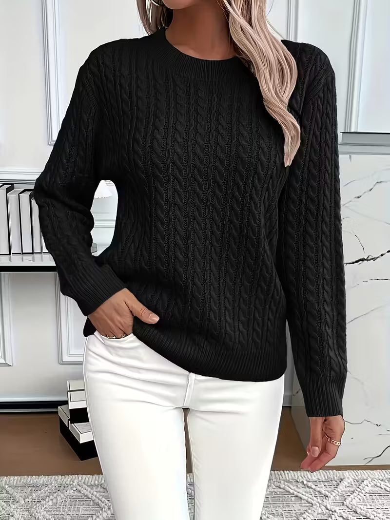 Comfortable Cable Knit Sweater for Women with Crew Neck Long Sleeve Relaxed Oversized Style