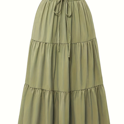 Effortless Tiered Maxi Skirt for Women with Paperbag Waist Drawstring Tie Flowing Boho Style