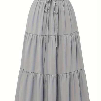 Effortless Tiered Maxi Skirt for Women with Paperbag Waist Drawstring Tie Flowing Boho Style