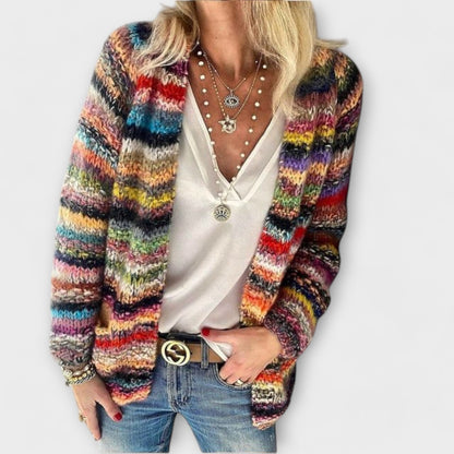 Effortless Space Dye Knit Cardigan for Women with Open Front Long Sleeve Relaxed Oversized Style