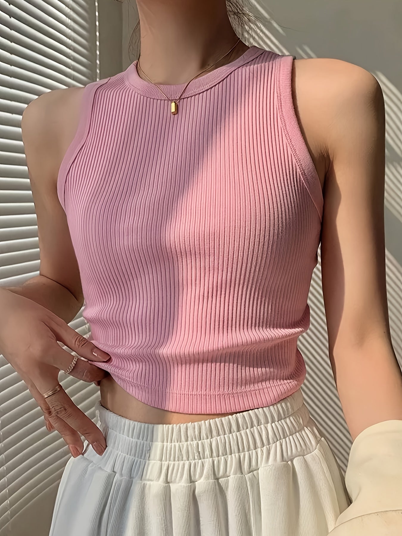 Effortless Ribbed Tank Top for Women with Mock Neck Sleeveless Cropped Racerback Style