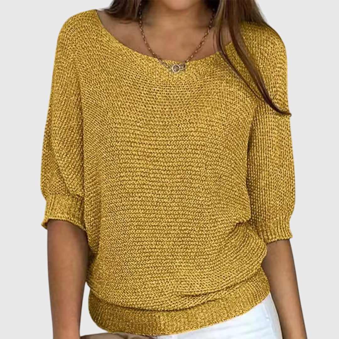 Comfortable Ribbed Sweater for Women with Scoop Neck Batwing Sleeve Relaxed Oversized Knit Style