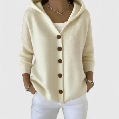 Comfortable Cardigan Sweater for Women with Hooded Button Front Long Sleeve Relaxed Oversized Style