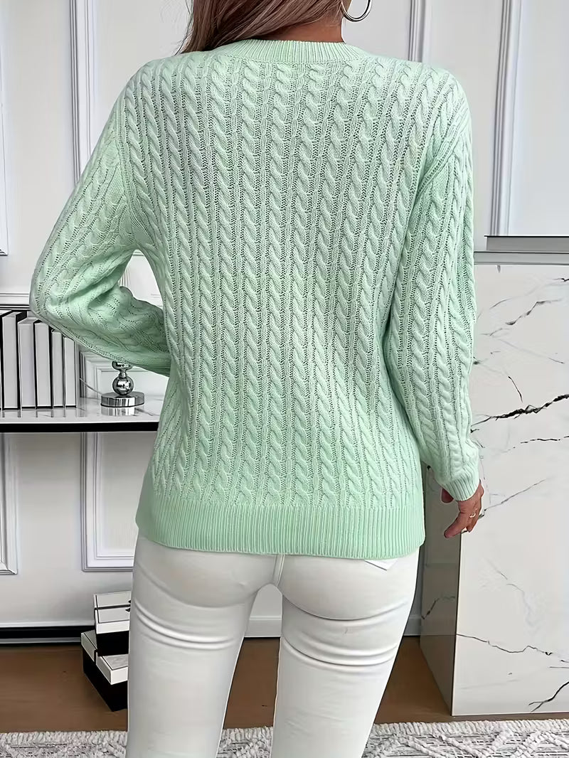 Comfortable Cable Knit Sweater for Women with Crew Neck Long Sleeve Relaxed Oversized Style