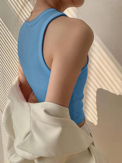 Effortless Ribbed Tank Top for Women with Mock Neck Sleeveless Cropped Racerback Style