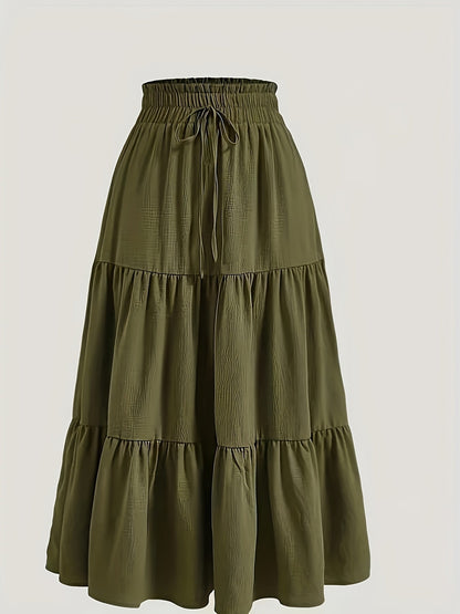 Effortless Tiered Maxi Skirt for Women with Paperbag Waist Drawstring Tie Flowing Boho Style