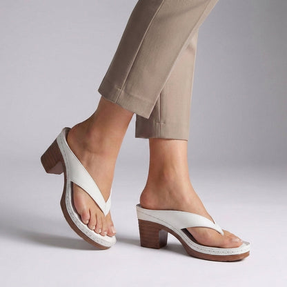 Stylish Black Leather Platform Sandal for Women with Thong Strap Block Heel Stacked Wood Style