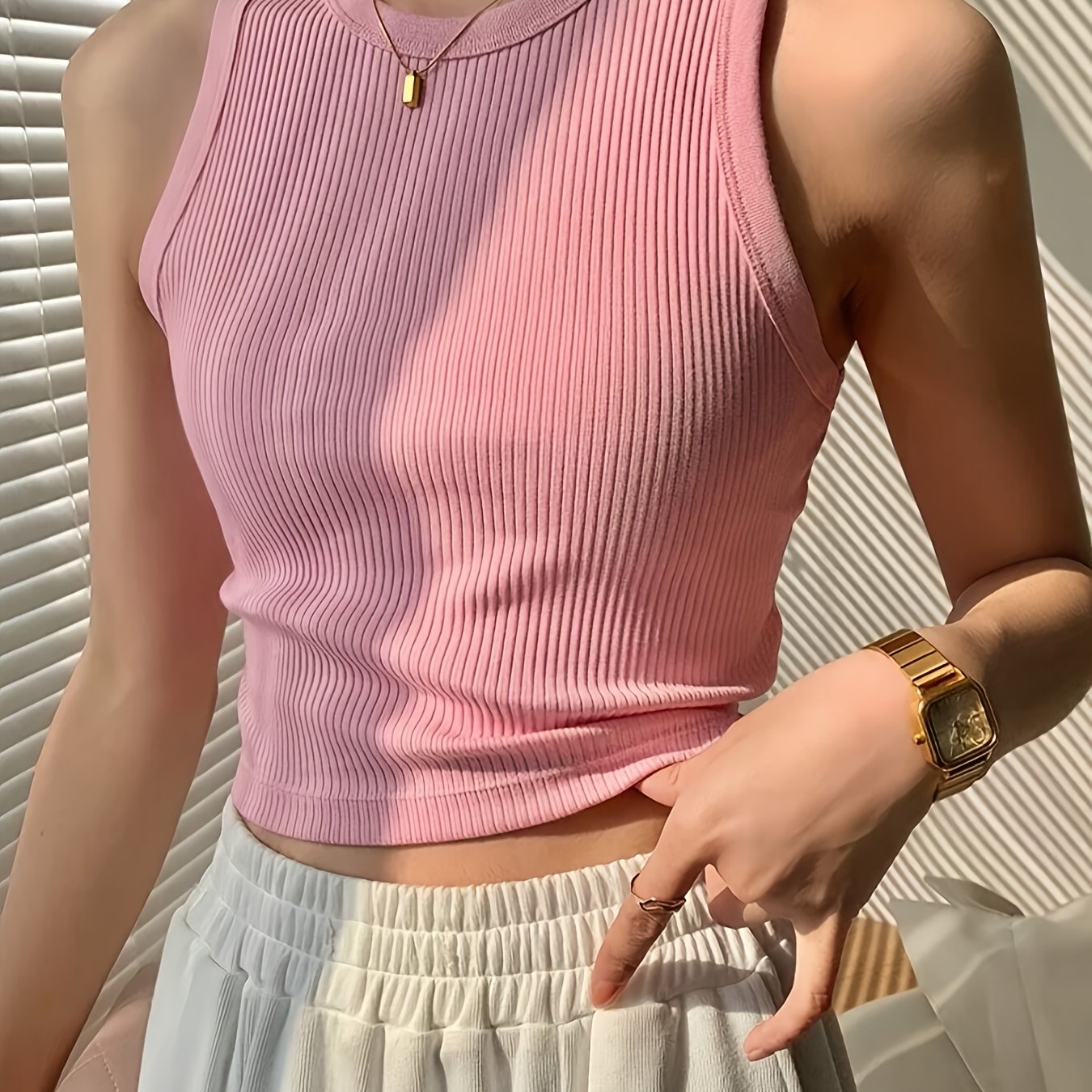 Effortless Ribbed Tank Top for Women with Mock Neck Sleeveless Cropped Racerback Style