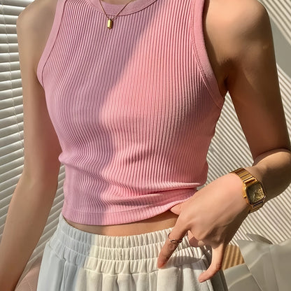 Effortless Ribbed Tank Top for Women with Mock Neck Sleeveless Cropped Racerback Style