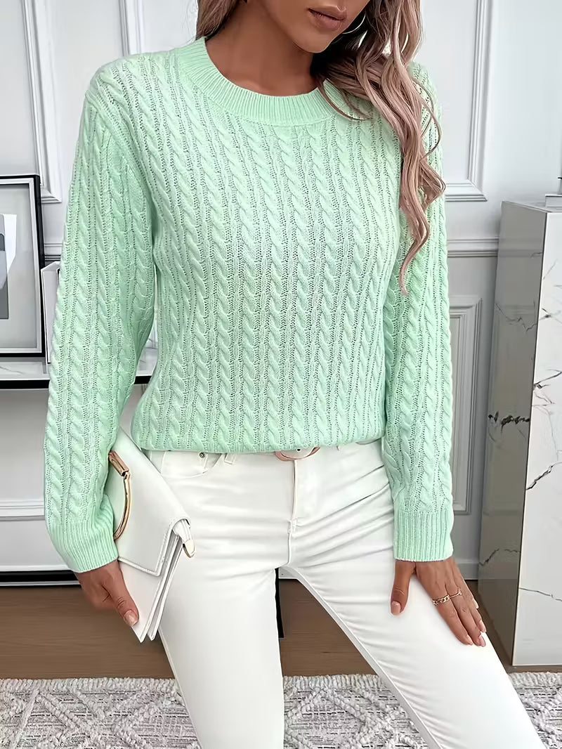 Comfortable Cable Knit Sweater for Women with Crew Neck Long Sleeve Relaxed Oversized Style
