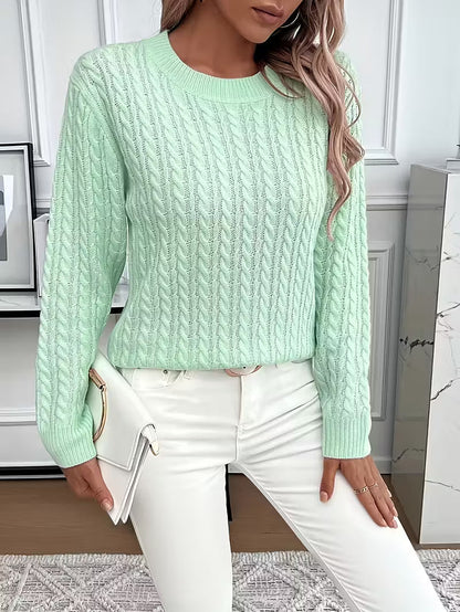 Comfortable Cable Knit Sweater for Women with Crew Neck Long Sleeve Relaxed Oversized Style