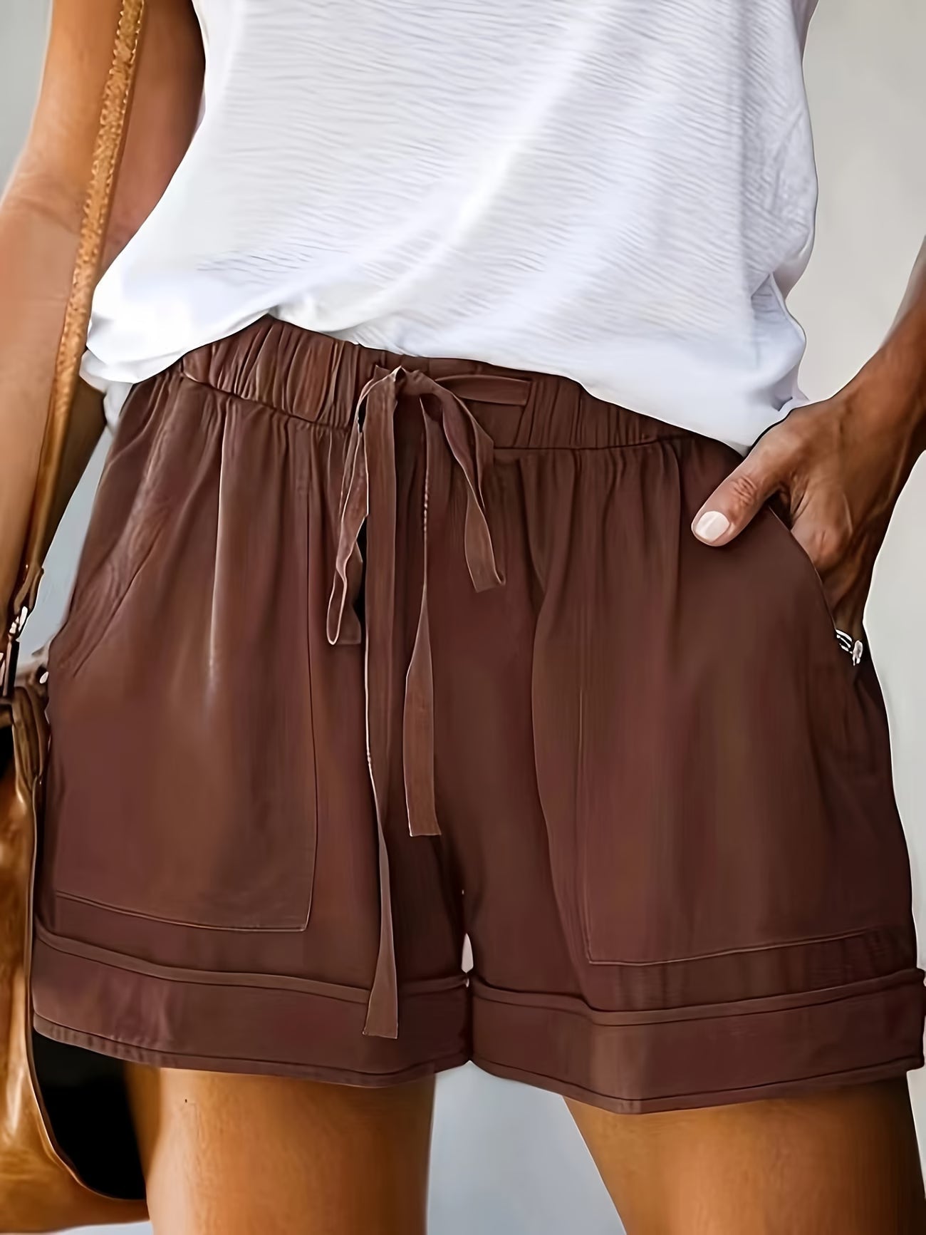 Effortless Drawstring Shorts for Women with Elastic Waist Patch Pocket Relaxed Casual Style