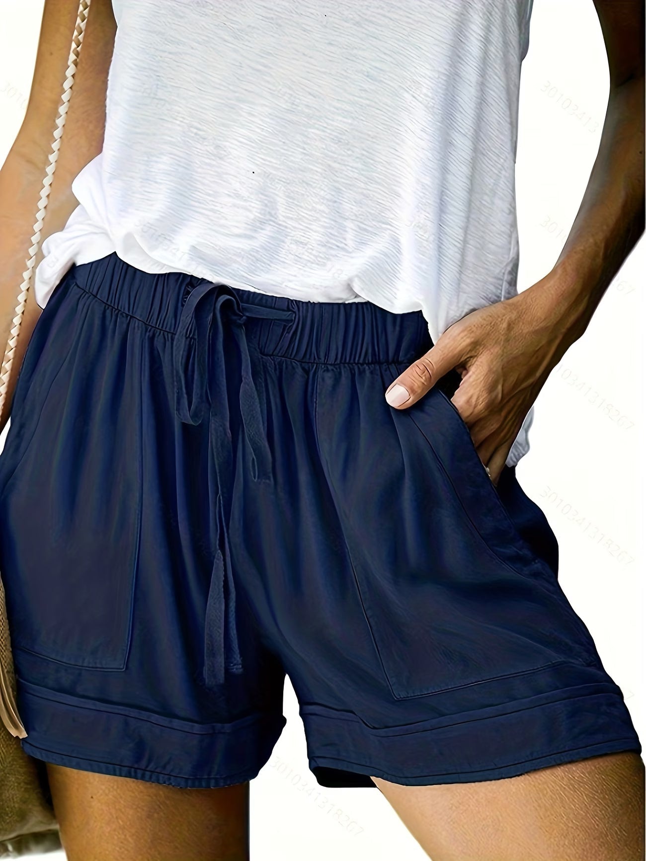Effortless Drawstring Shorts for Women with Elastic Waist Patch Pocket Relaxed Casual Style