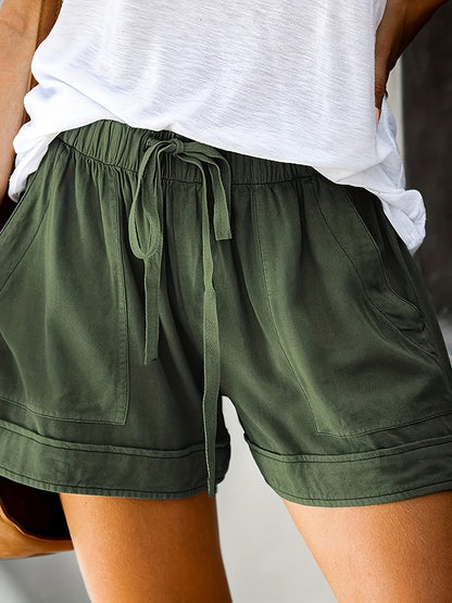 Effortless Drawstring Shorts for Women with Elastic Waist Patch Pocket Relaxed Casual Style